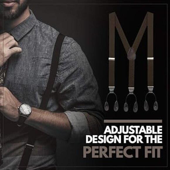 Hold’Em 1 ¼ Fancy Stripe and Solid Suspenders for Men Leather Button-SummitBlack - Picture 3 of 7
